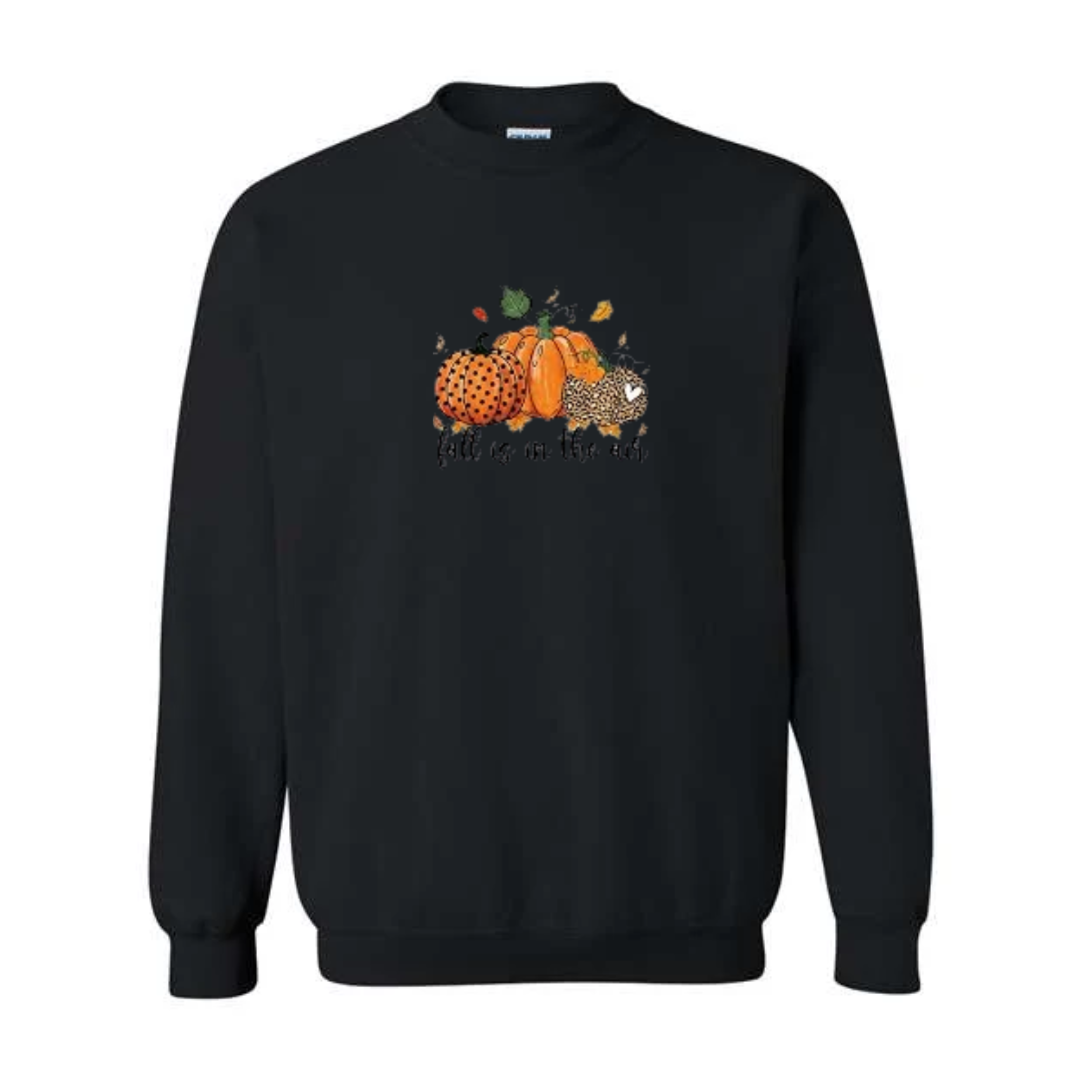 Fall Is In The Air design on black crewneck sweatshirt