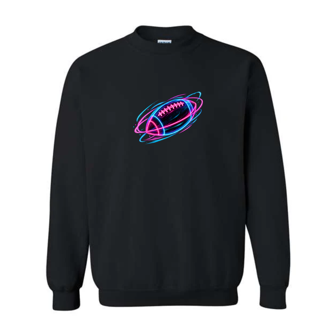 Neon Football design on black crewneck sweatshirt