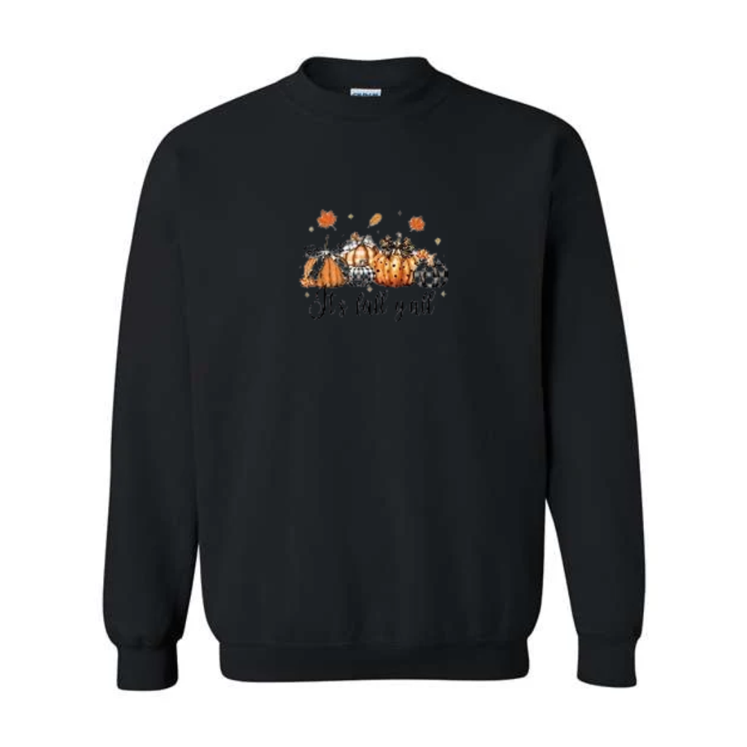 It's Fall Y'all design on black crewneck sweatshirt