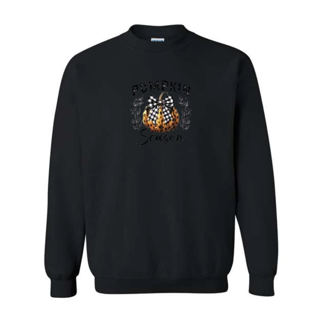 Pumpkin Season design on black crewneck sweatshirt