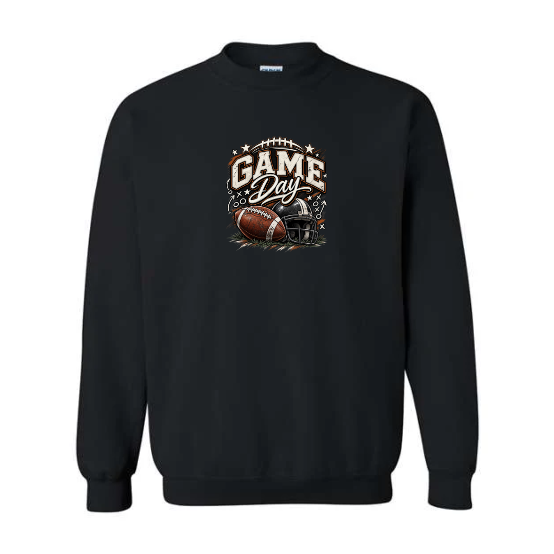Game Day — Bold Retro design on black crewneck sweatshirt