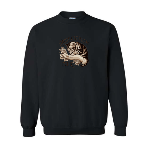 Best Cat Mom Ever design on black crewneck sweatshirt