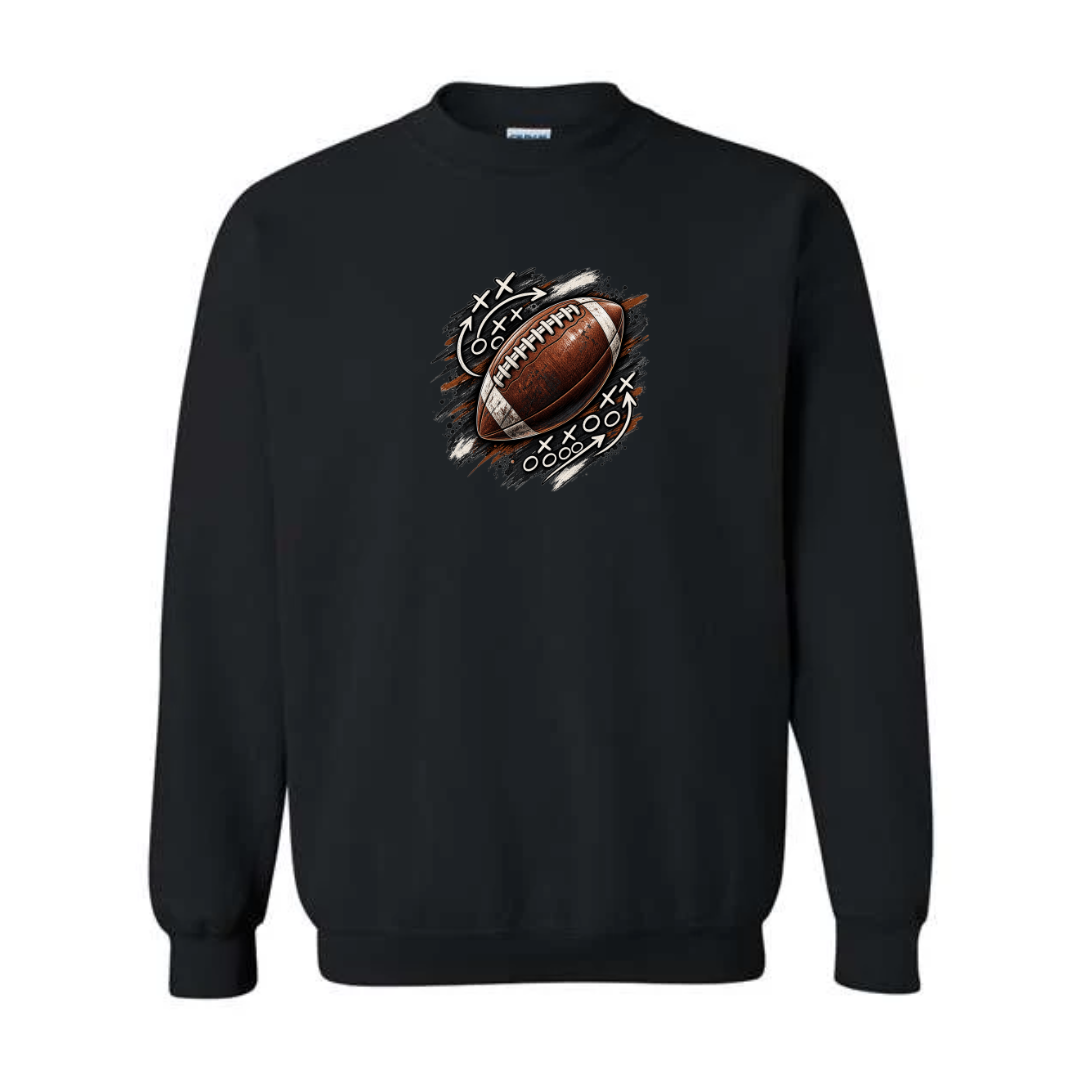 Football Playbook design on black crewneck sweatshirt