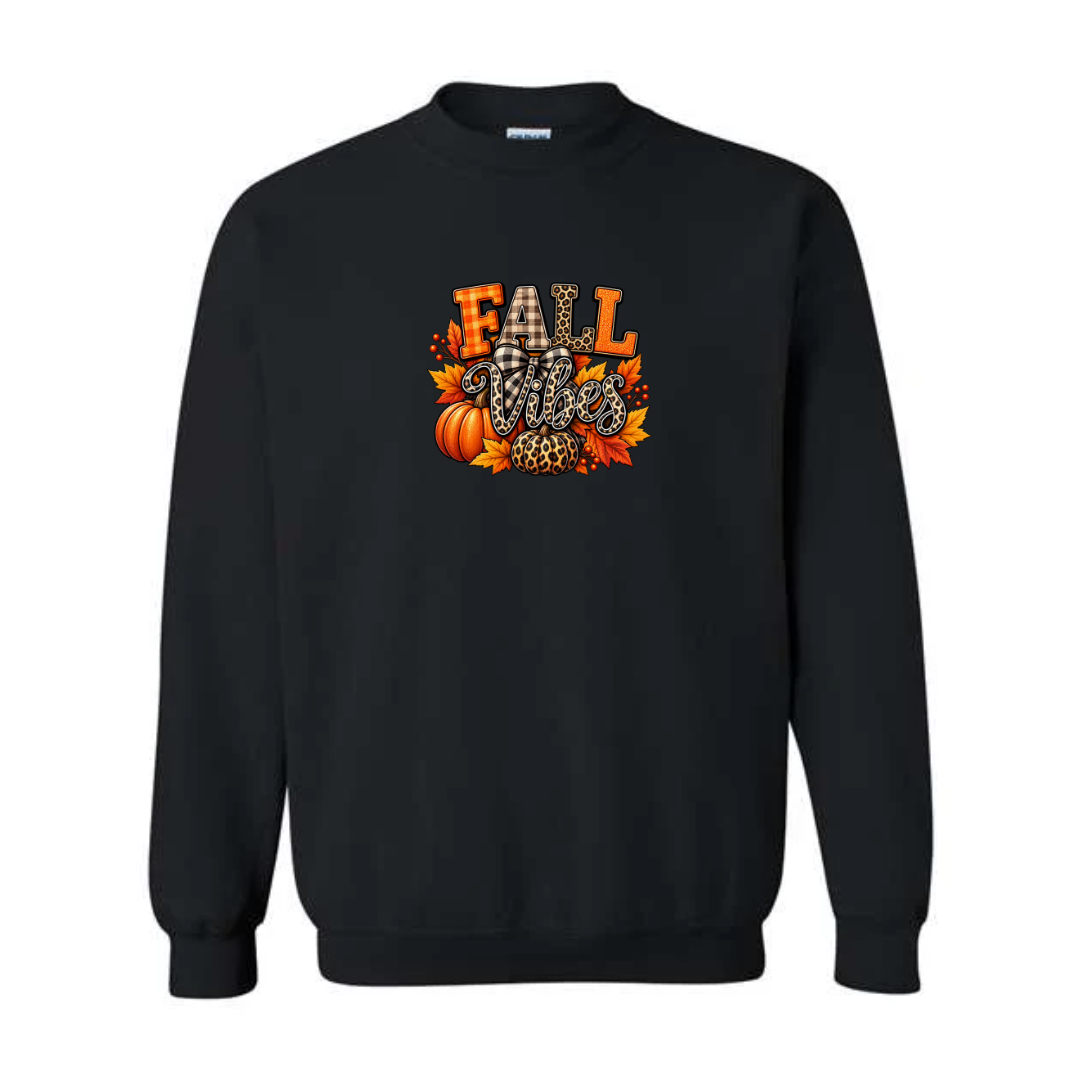 Fall Vibes design on black crewneck sweatshirt