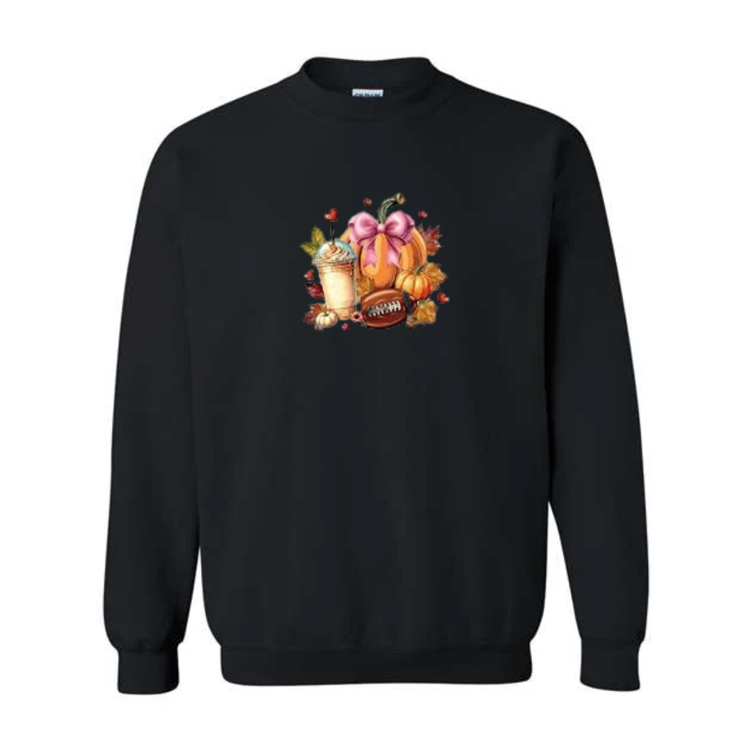 Fall Football design on black crewneck sweatshirt
