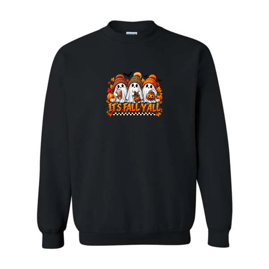 It's Fall Y'all design on black crewneck sweatshirt