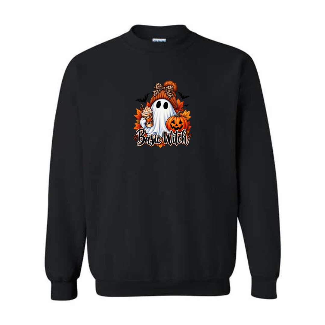 Basic Witch design on black crewneck sweatshirt