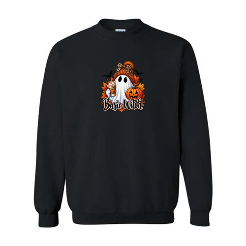 Basic Witch design on black crewneck sweatshirt