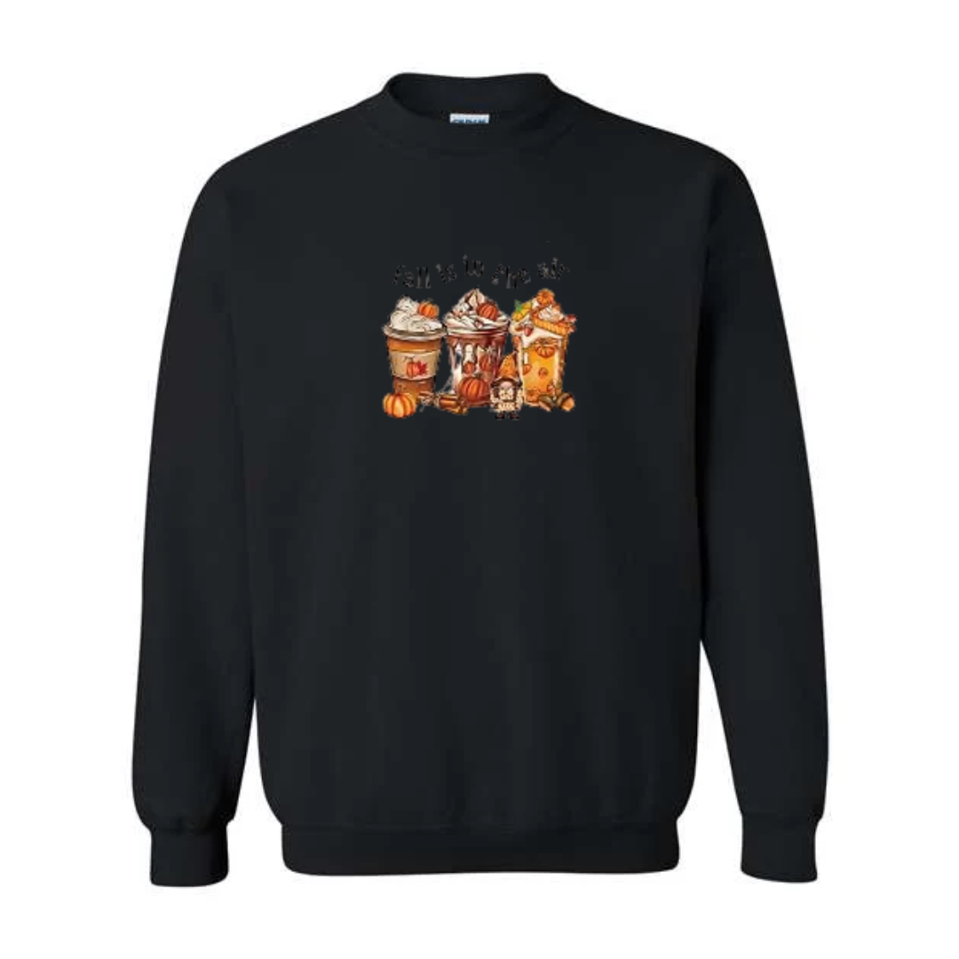 Pumpkin Spice Season design on black crewneck sweatshirt