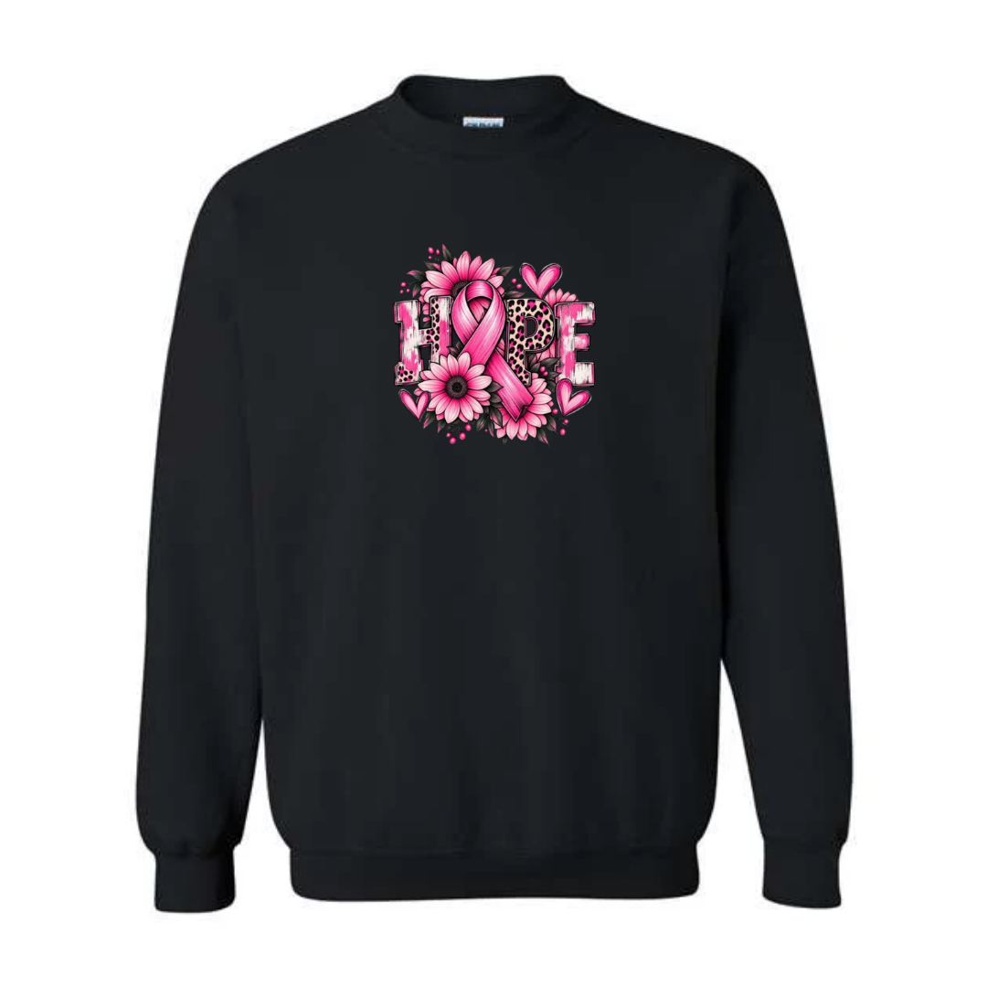 Hope — Sunflower design on black crewneck sweatshirt