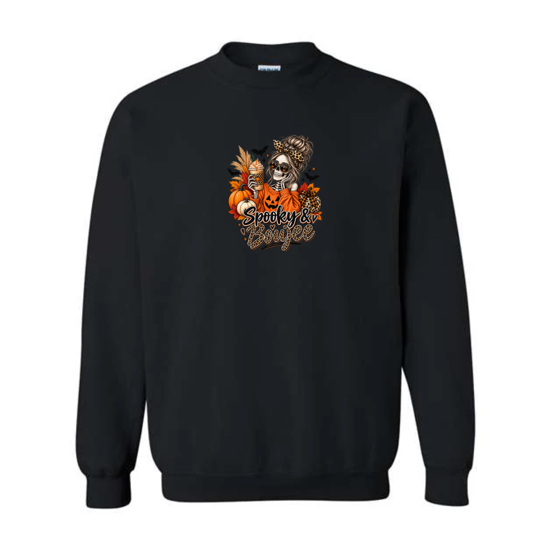 Spooky & Boujee design on black crewneck sweatshirt