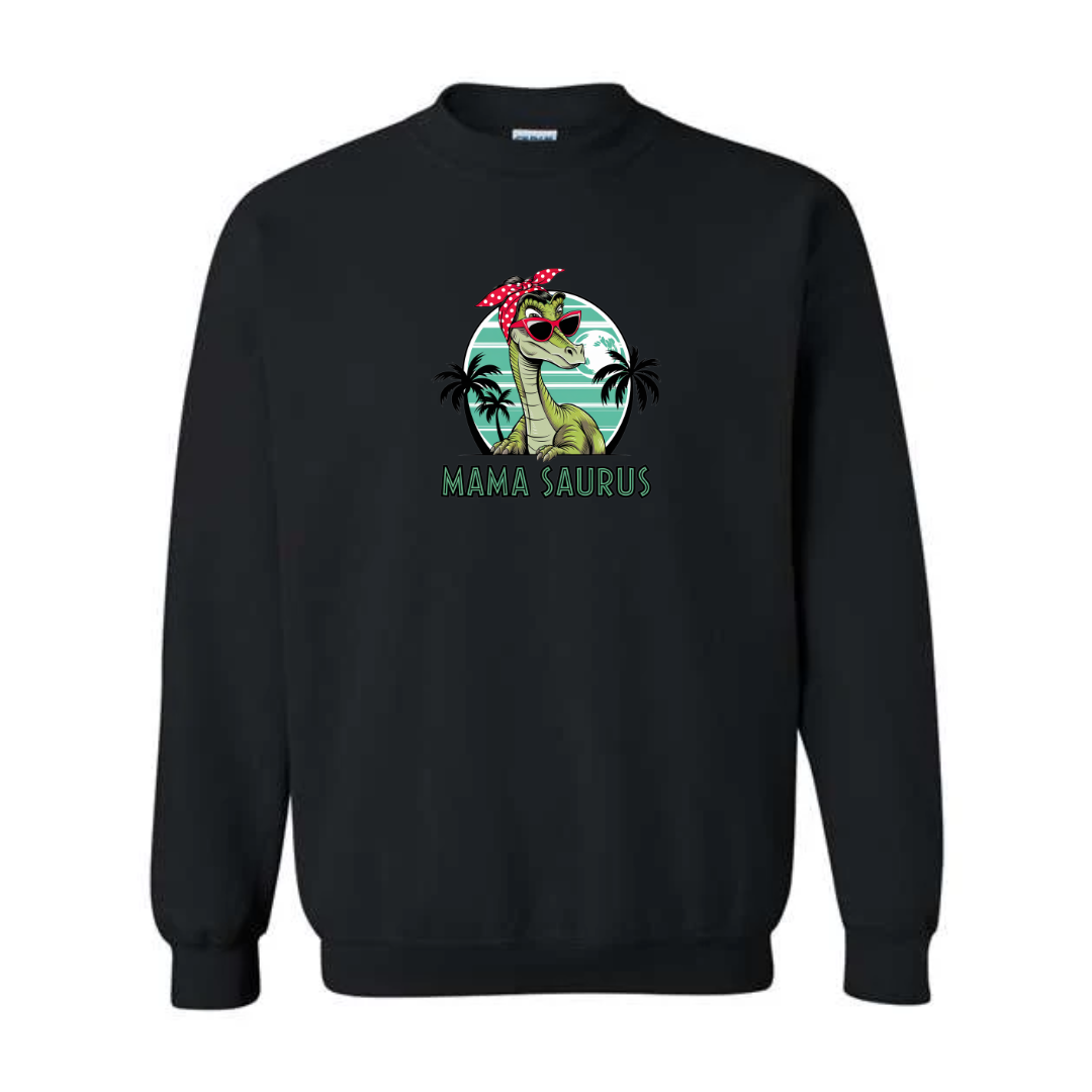 Mama Saurus design on black crewneck sweatshirt