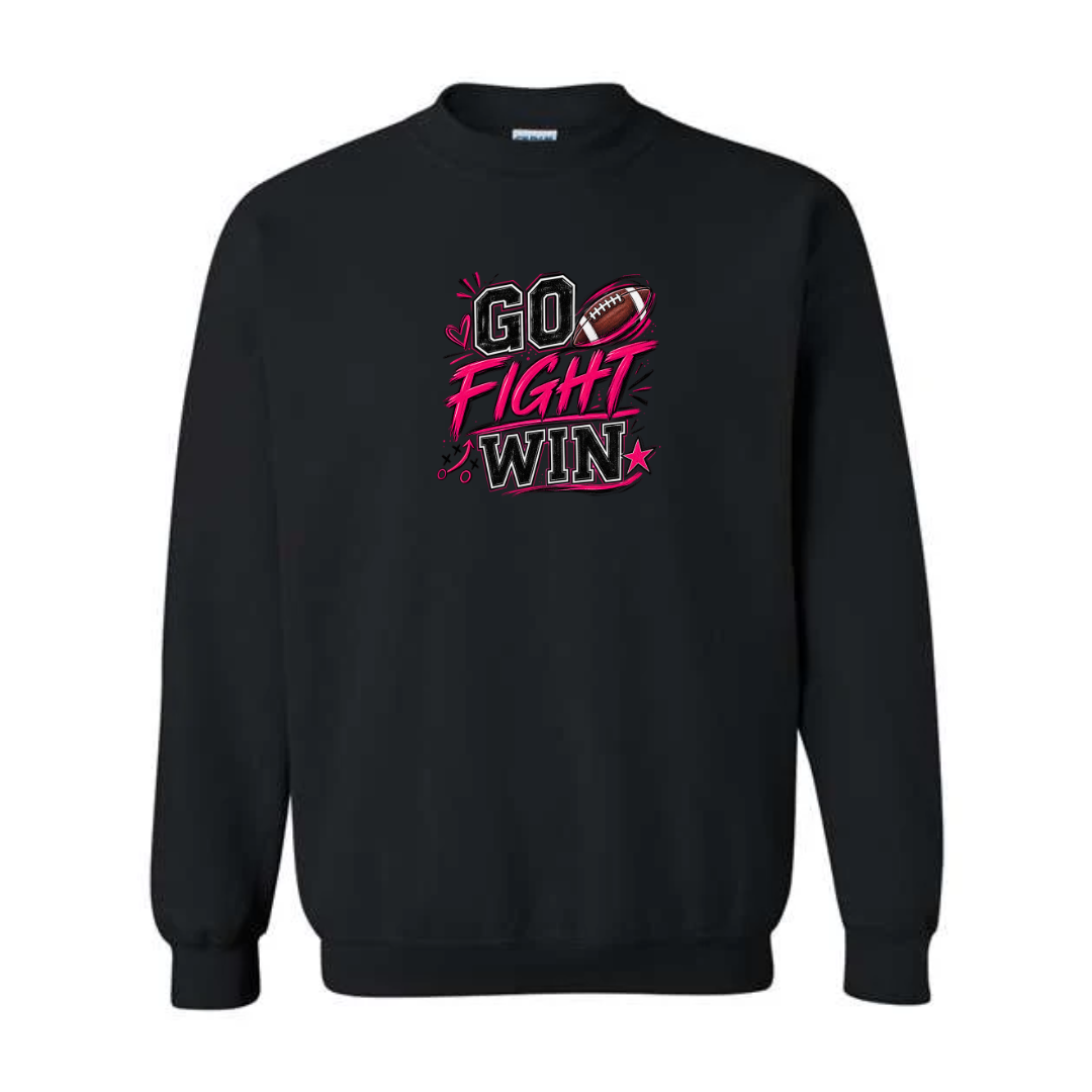 Go Fight Win design on black crewneck sweatshirt