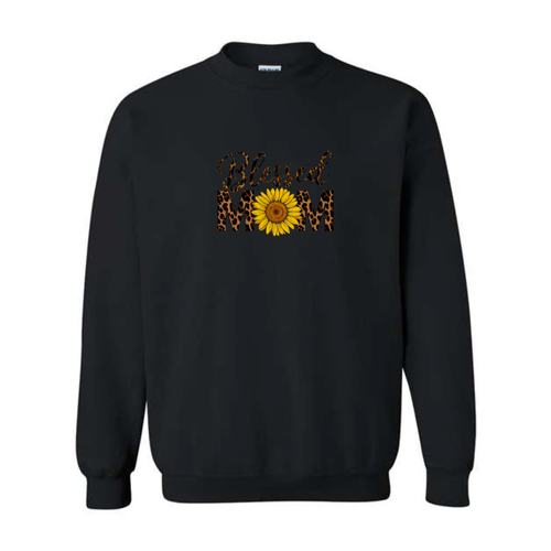 Blessed Mom design on black crewneck sweatshirt