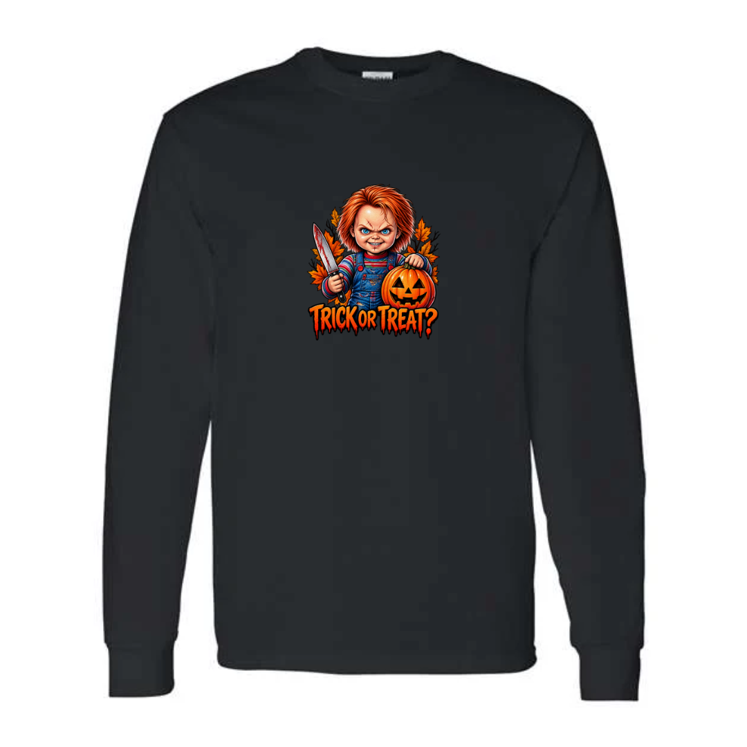 Trick Or Treat design on black long sleeve tee