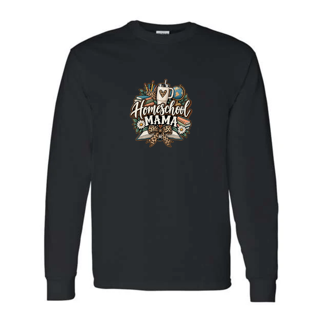 Homeschool Mama design on black long sleeve tee