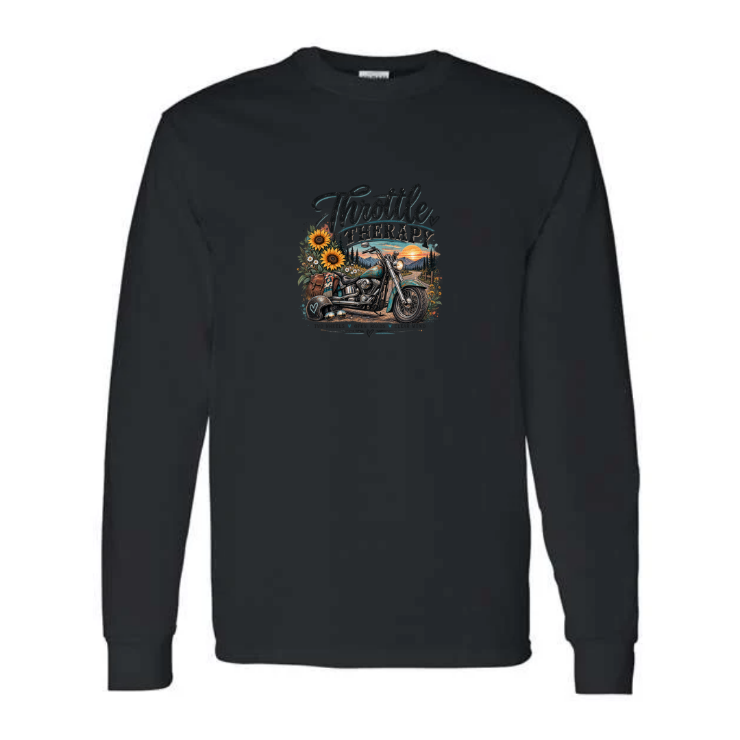 Throttle Therapy design on black long sleeve tee
