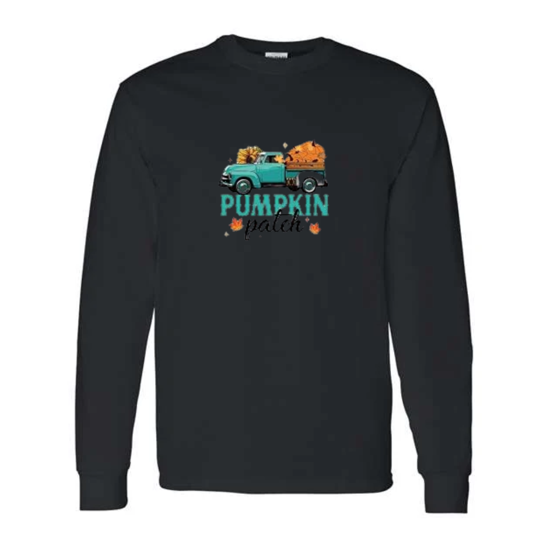 Pumpkin Patch design on black long sleeve tee