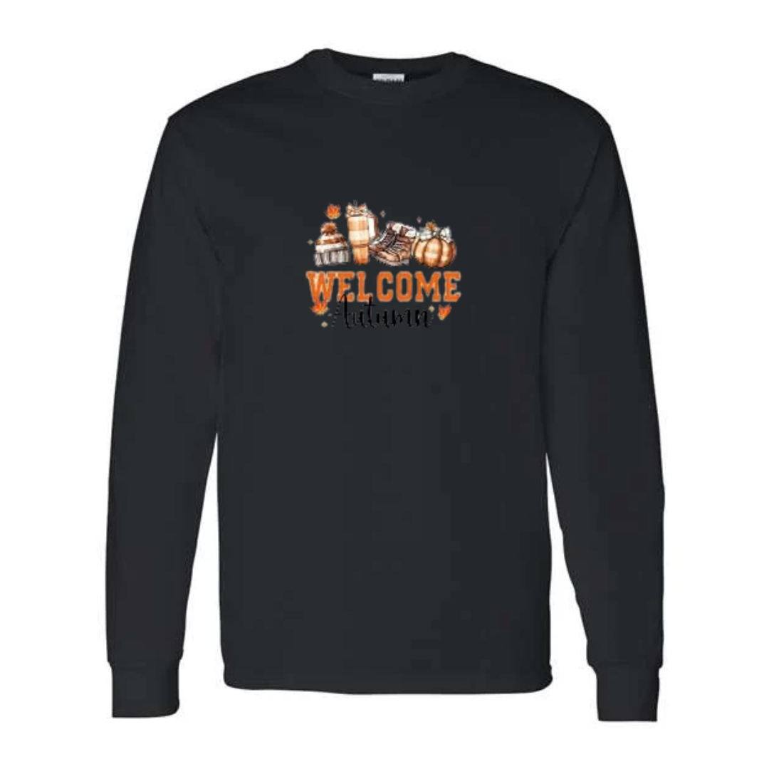 Welcome Autumn design on black long sleeve tee