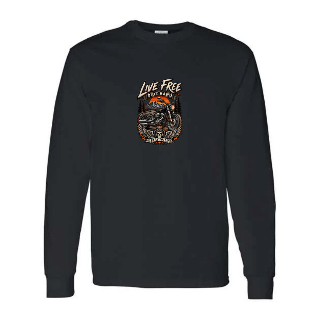 Live Free Ride Hard design on black long sleeve tee
