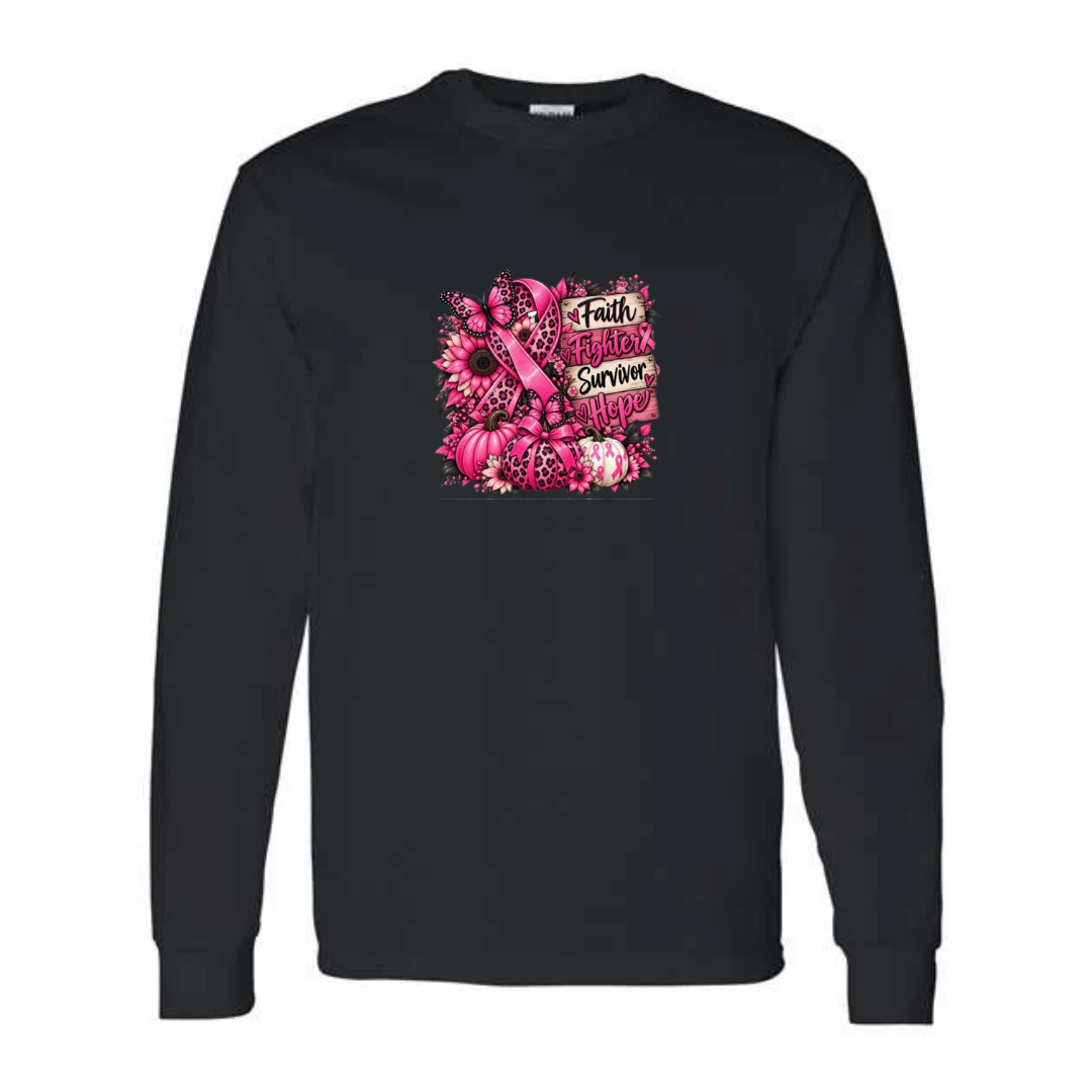 Faith Fighter Survivor Hope design on black long sleeve tee