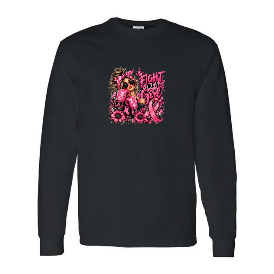 Fight Like A Girl — Boxing Gloves design on black long sleeve tee