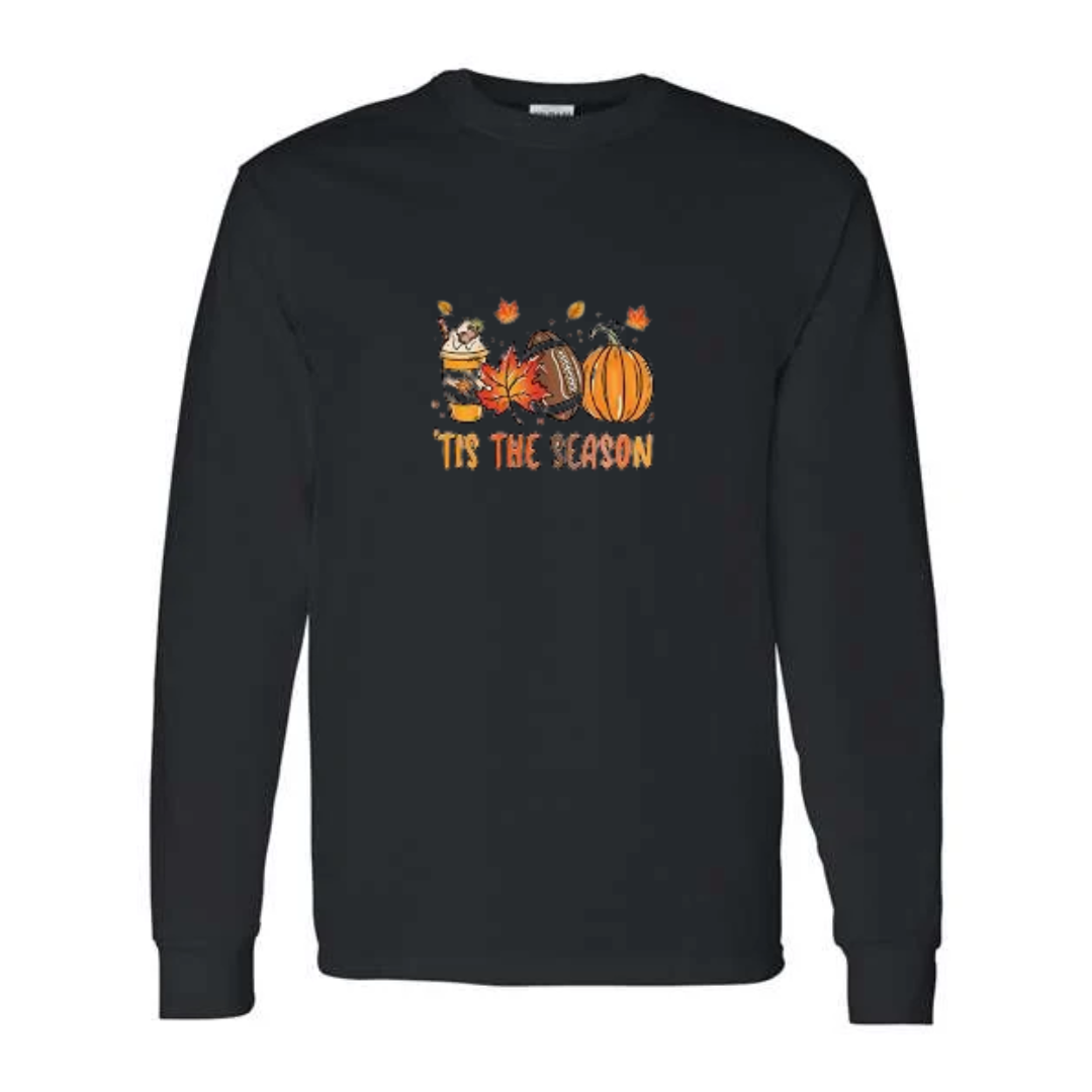Tis The Season design on black long sleeve tee