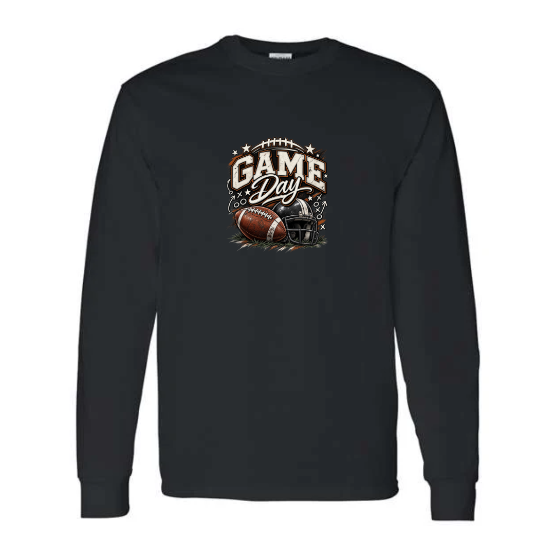 Game Day — Bold Retro design on black long sleeve tee