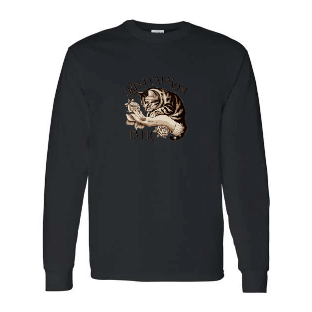 Best Cat Mom Ever design on black long sleeve tee