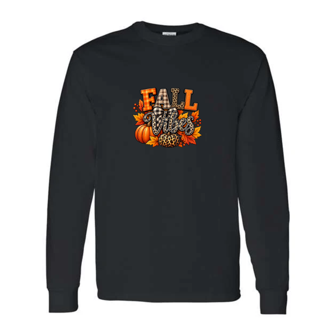 Fall Vibes design on black long sleeve tee