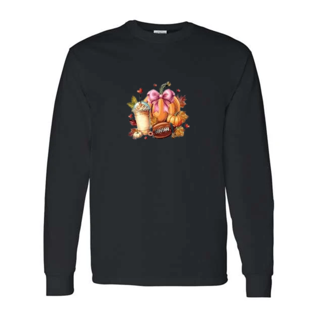 Fall Football design on black long sleeve tee