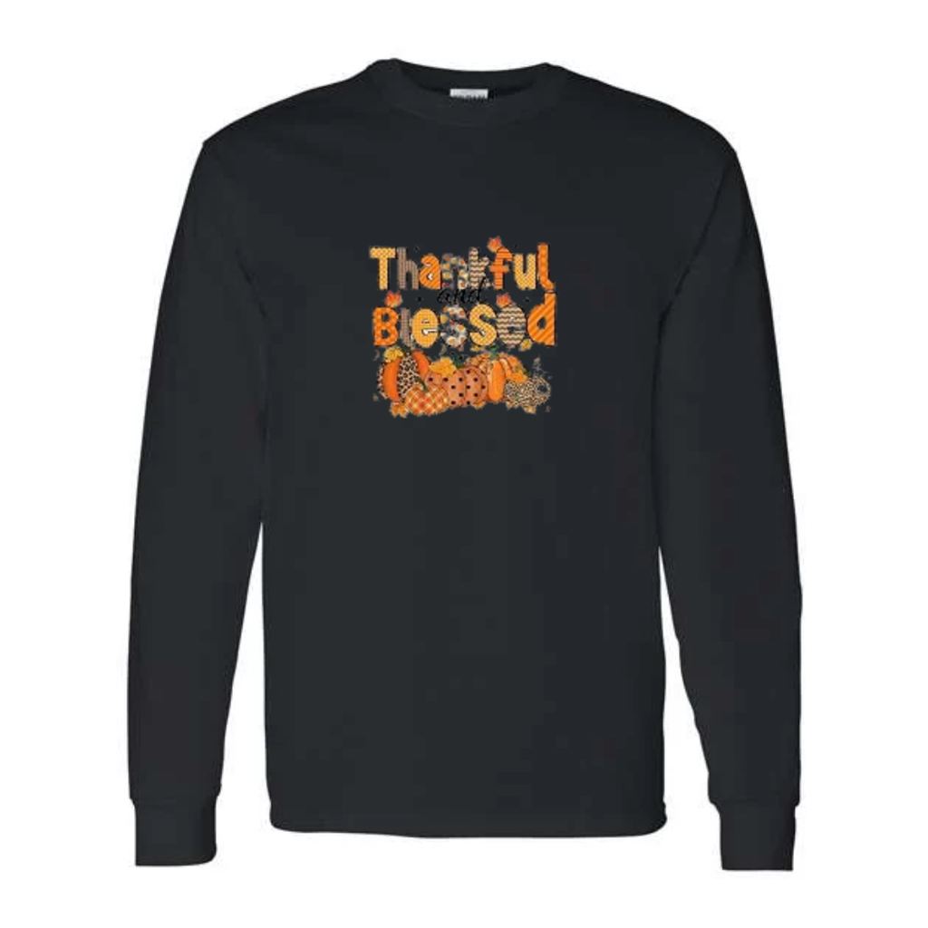 Thankful And Blessed design on black long sleeve tee