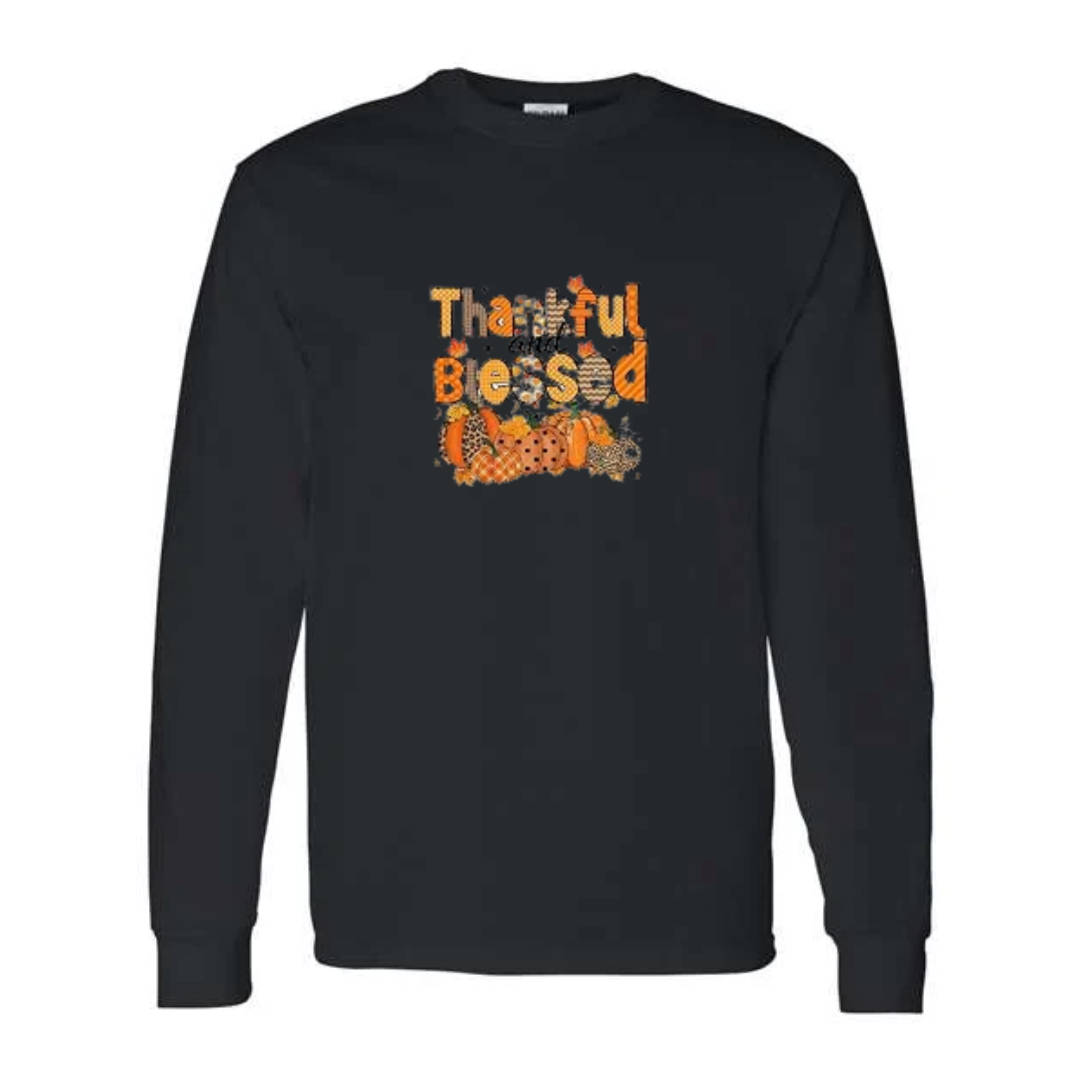 Thankful And Blessed design on black long sleeve tee