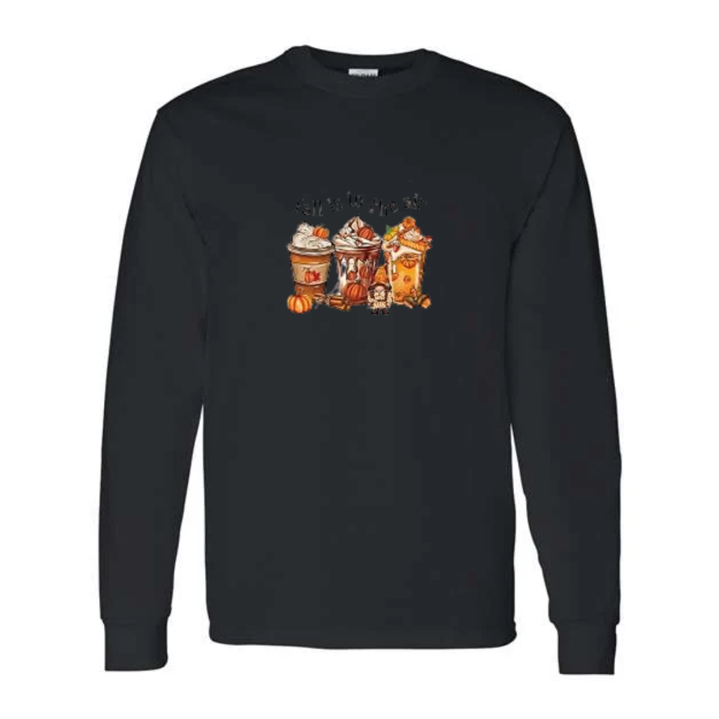 Pumpkin Spice Season design on black long sleeve tee