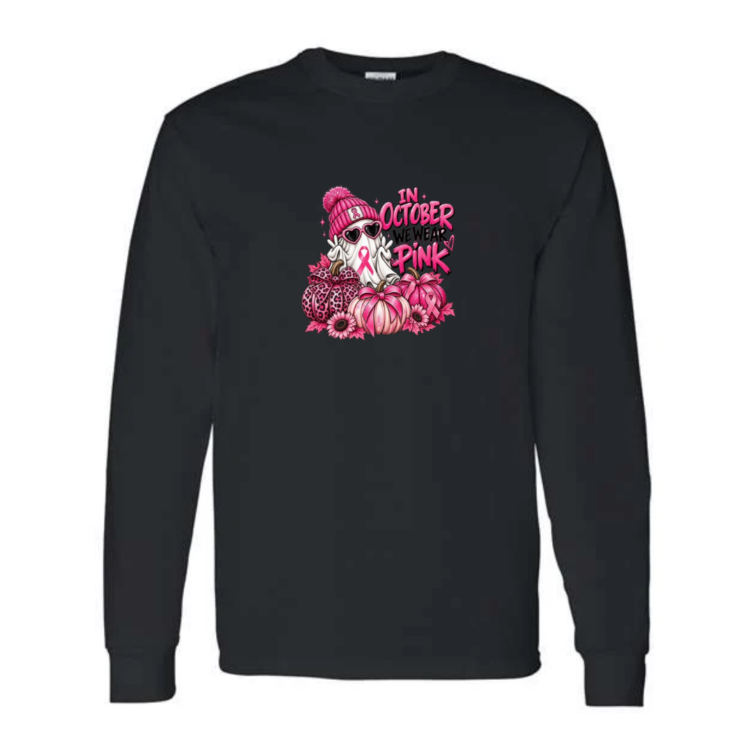 In October We Wear Pink — Ghost design on black long sleeve tee