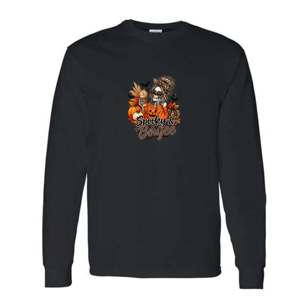 Spooky & Boujee design on black long sleeve tee