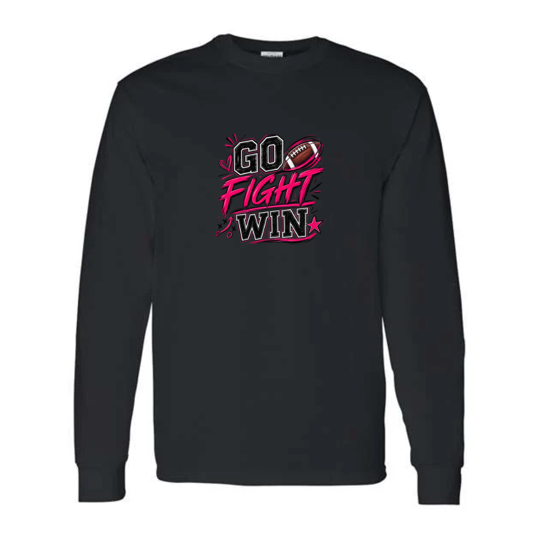 Go Fight Win design on black long sleeve tee