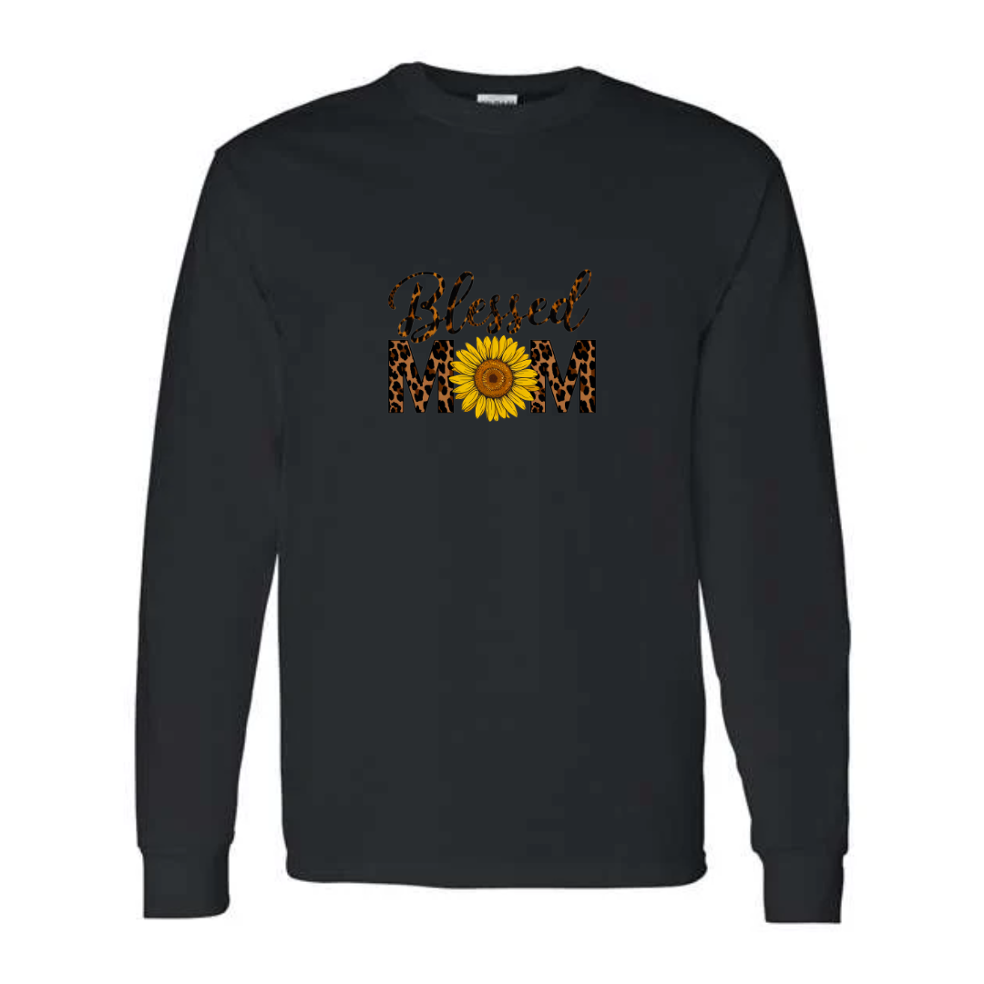 Blessed Mom design on black long sleeve tee