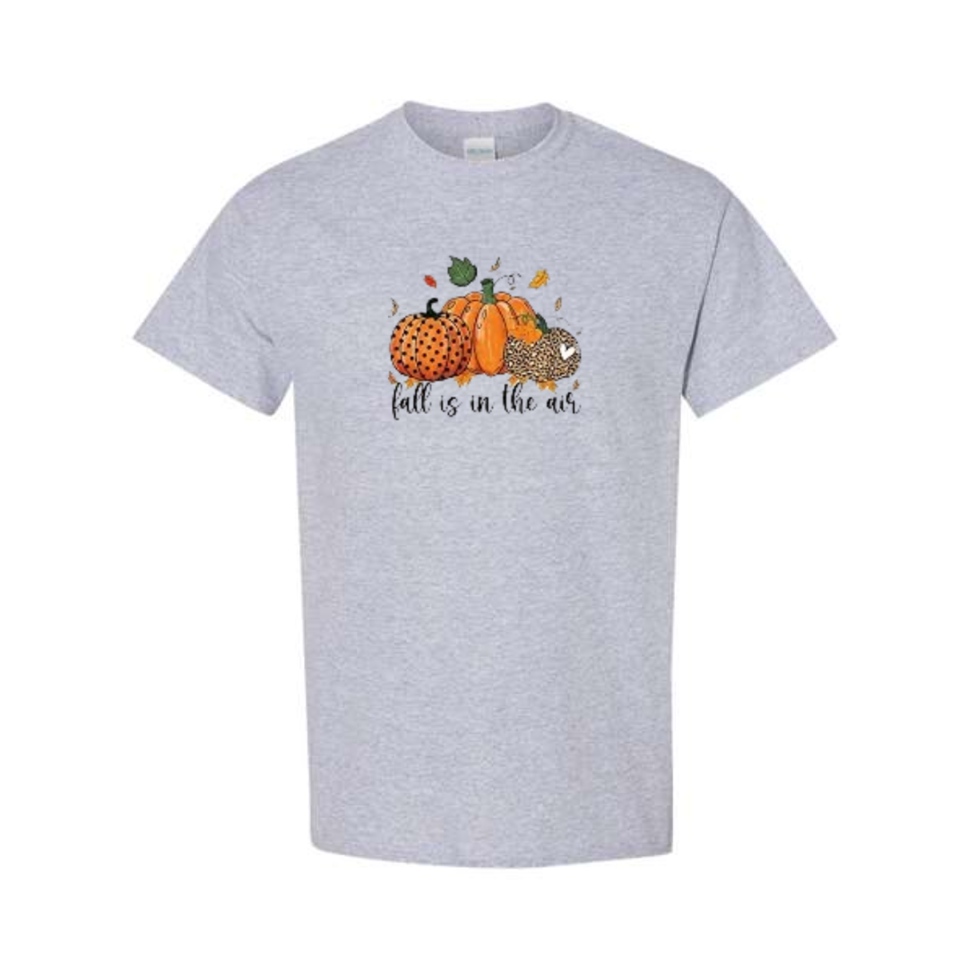 Fall Is In The Air design on grey short sleeve tee