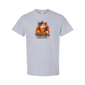 Pumpkin Spice Makes Me Nice design on grey short sleeve tee