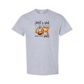 Just A Girl Who Loves Fall design on grey short sleeve tee
