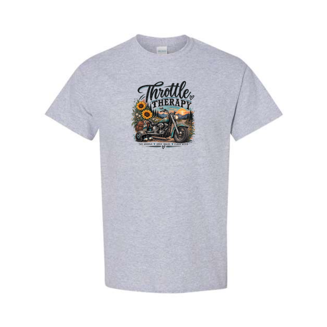 Throttle Therapy design on grey short sleeve tee