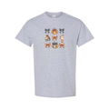 Cozy Bows and Brews design on grey short sleeve tee