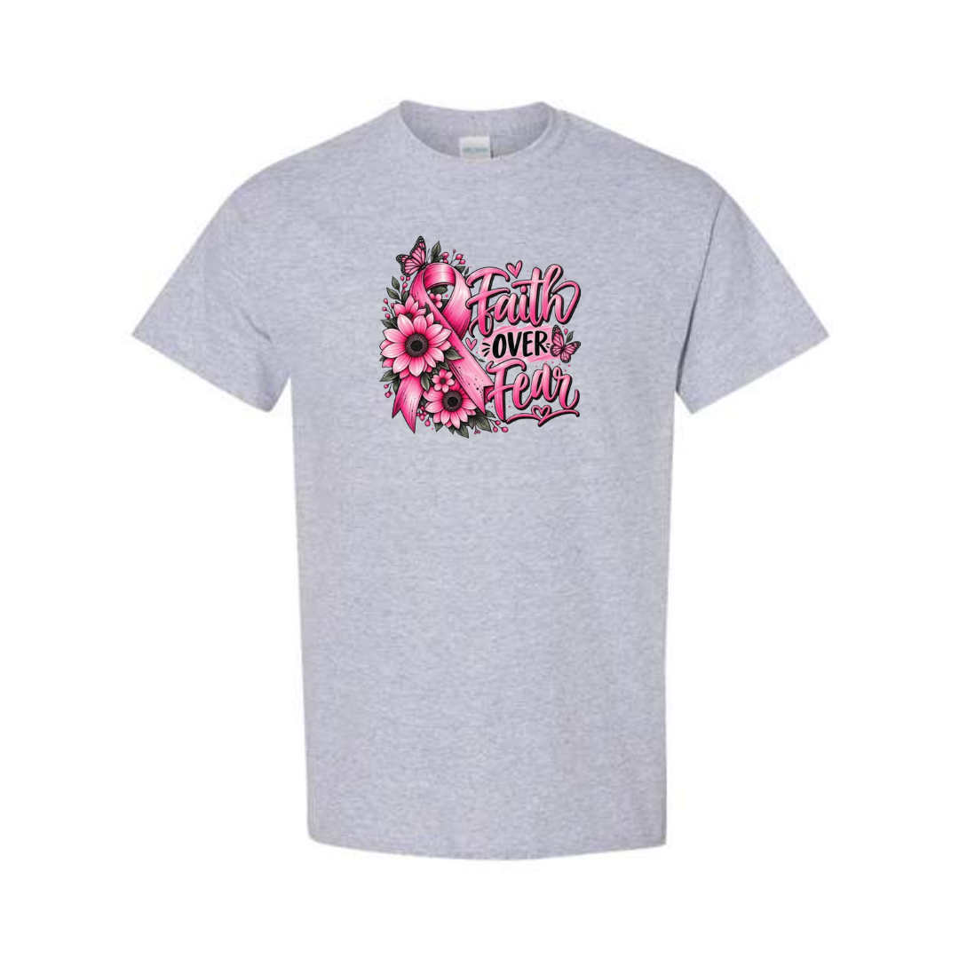 Faith Over Fear design on grey short sleeve tee