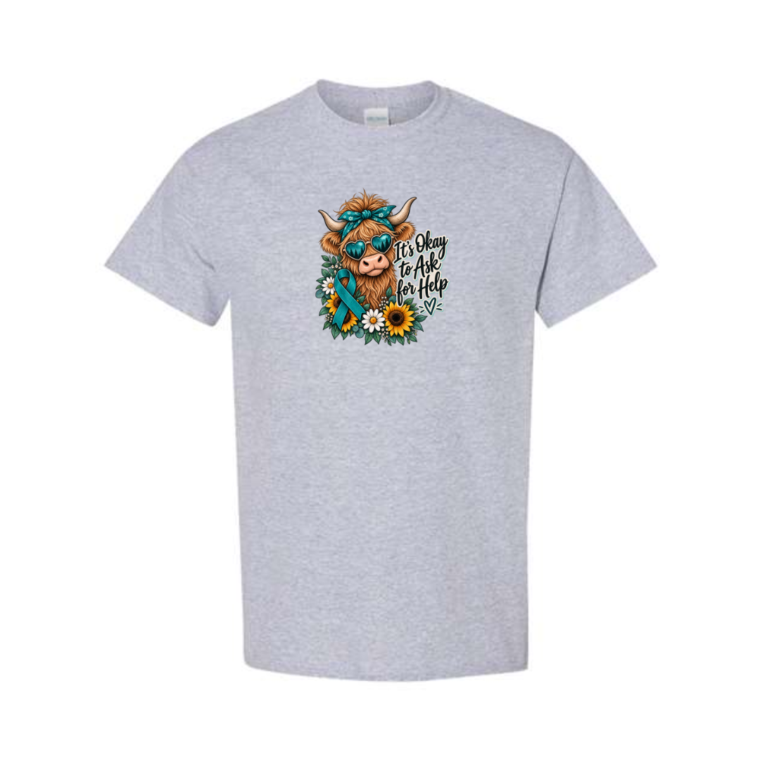 It's Okay to Ask for Help design on grey short sleeve tee
