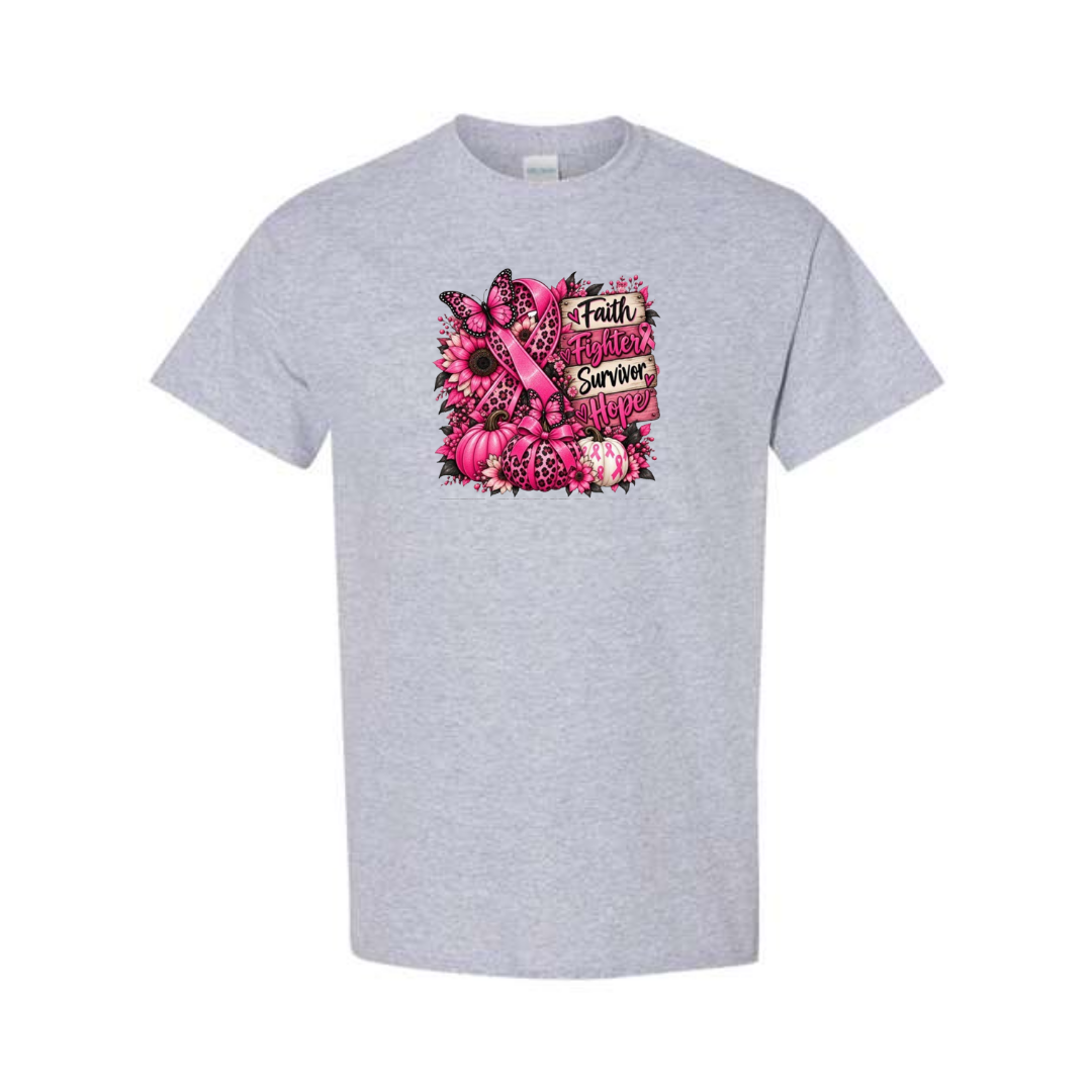 Faith Fighter Survivor Hope design on grey short sleeve tee