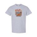 Fall For Jesus He Never Leaves — Watercolor design on grey short sleeve tee