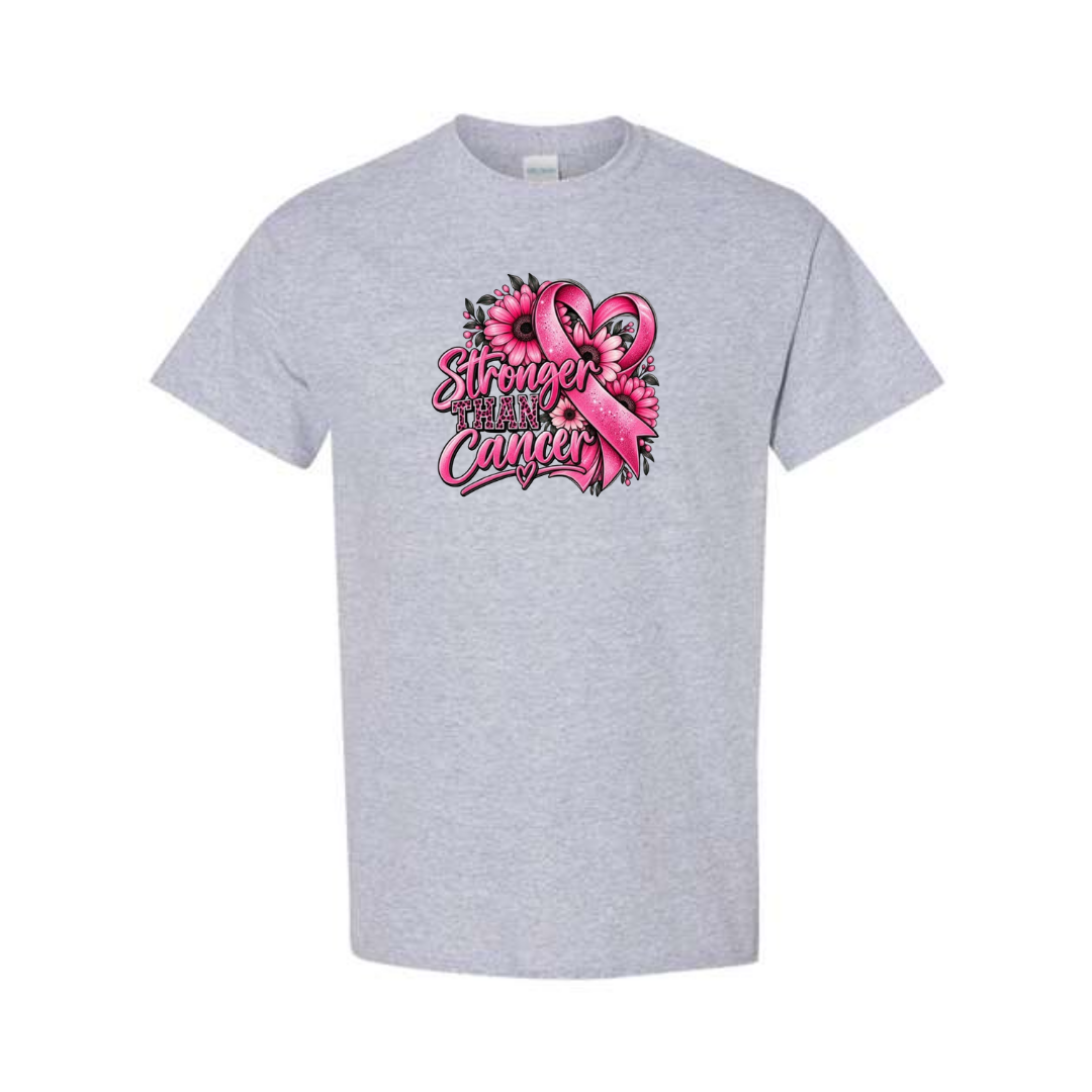 Stronger Than Cancer design on grey short sleeve tee