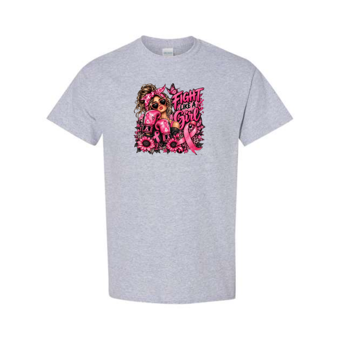 Fight Like A Girl — Boxing Gloves design on grey short sleeve tee