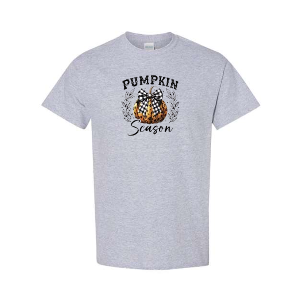 Pumpkin Season design on grey short sleeve tee